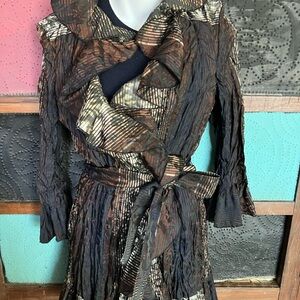 Alberto Makali Silver Metallic, Brown and Black Crinkle Wrap Ruffle Jacket